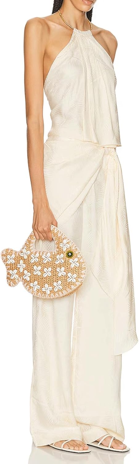 Fish Purse Clutch Straw Woven Fish Shaped Handbag Small Fun Bag Mini Novelty Tote for Women Summer Spring Beach