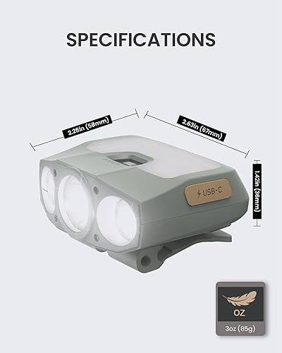 Miniatura 7 de Claymore Capon 200H (gris menta) - Linterna frontal LED recargable con clip, luz ligera para camping, correr, senderismo, emergencia y uso