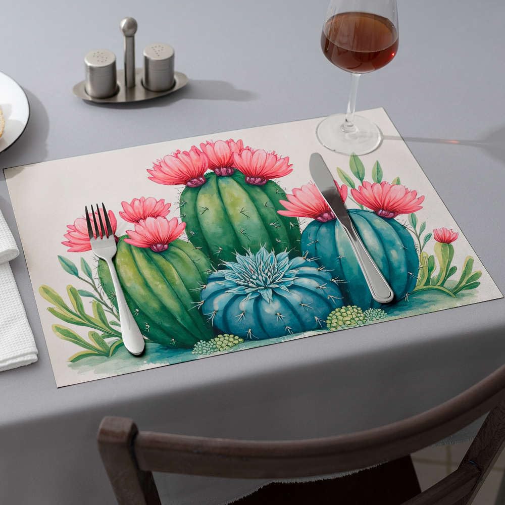 Tapis en silicone pour comptoir de cuisine durable à motif cactus en fleurs