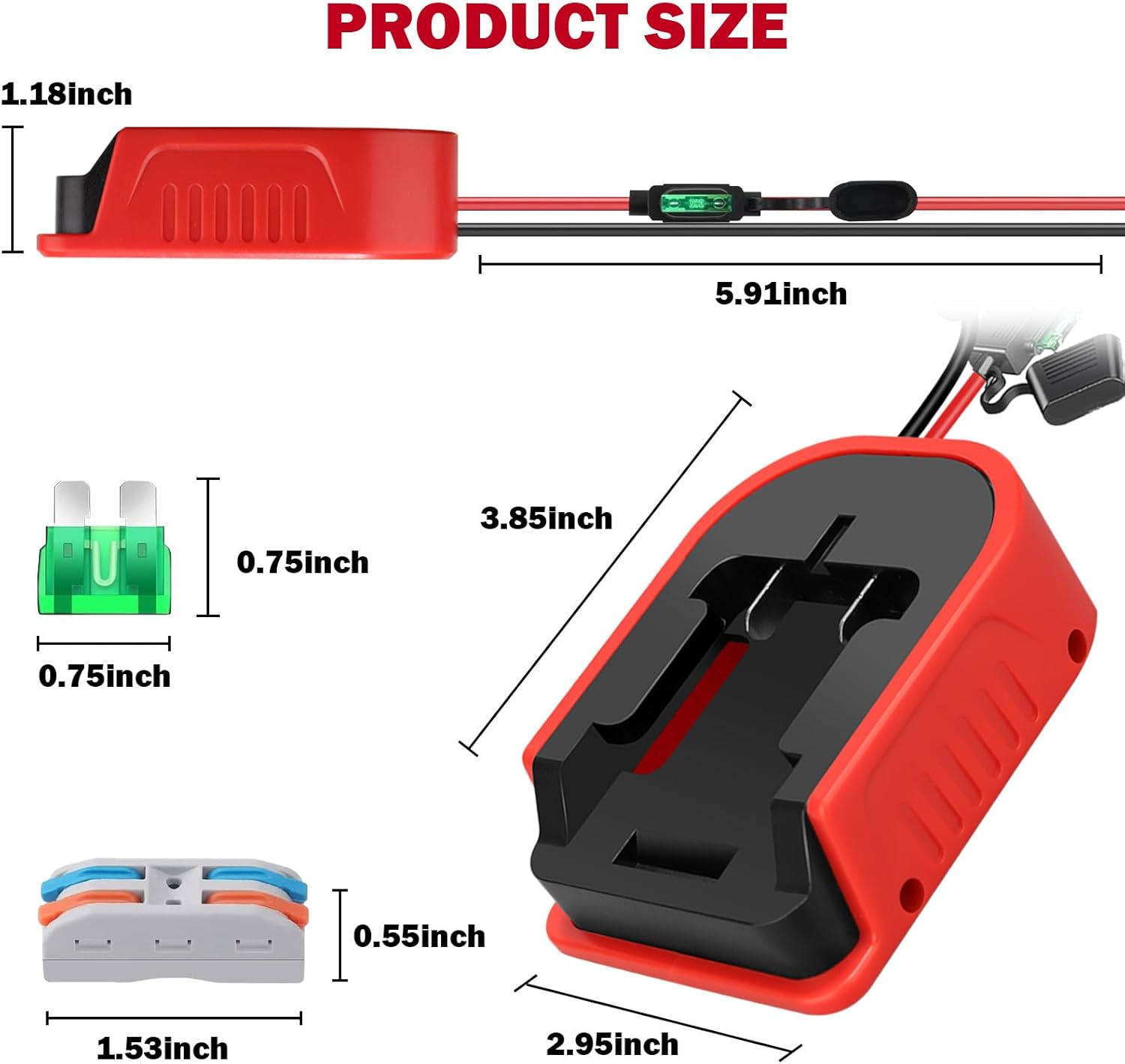 2Pcs Power Wheel Adapter for Bauer 20V Battery Dock Power Connector with Switch& Fuse&14 AWG Wire& Wire Terminals,Power Convertor Power to DIY RC Trucks,RC Toys,Robotics,Led Lights - Image 5