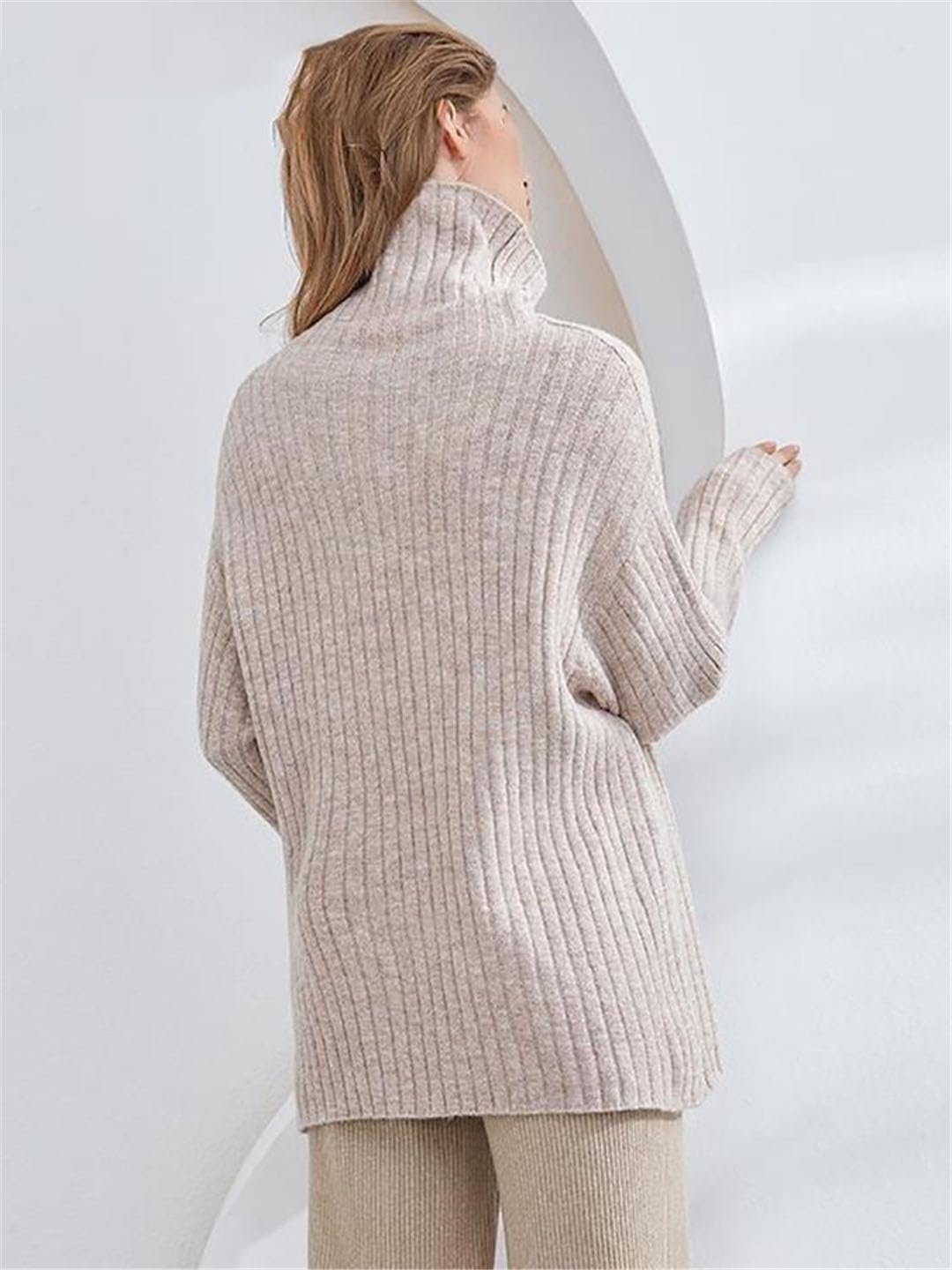 Suéter De Cuello Alto para Mujer, Suéter Informal A Rayas, Tops Tipo Túnica De Manga Larga