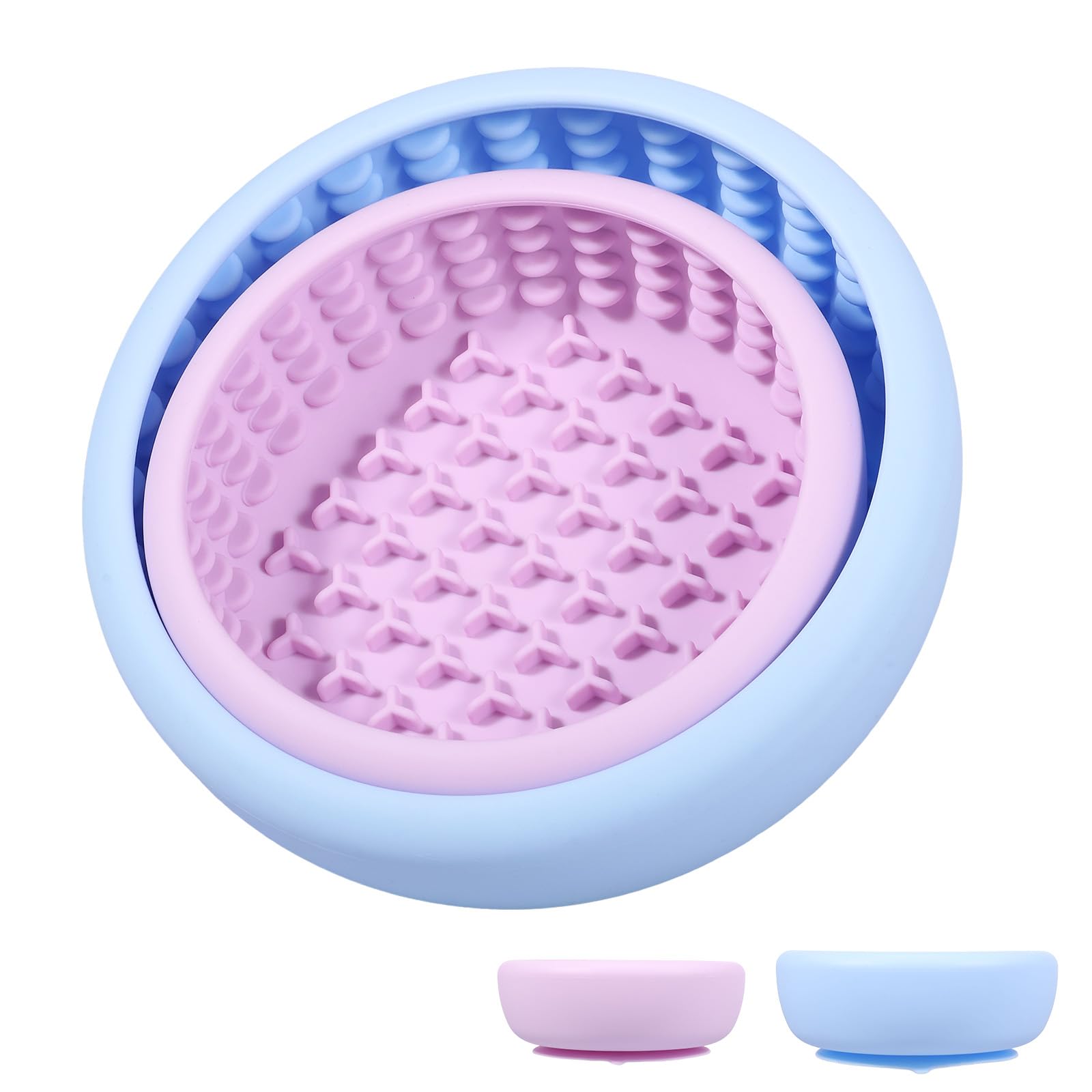 2 Pcs Dog Lick Bowl Silicone Slow Dog Bowl with Suction Cup Base Non-Slip Freeze Licking Bowls Enrichment Puzzle Feeder for Distraction, Dishwasher Safe (S + L)(Purple+Blue)