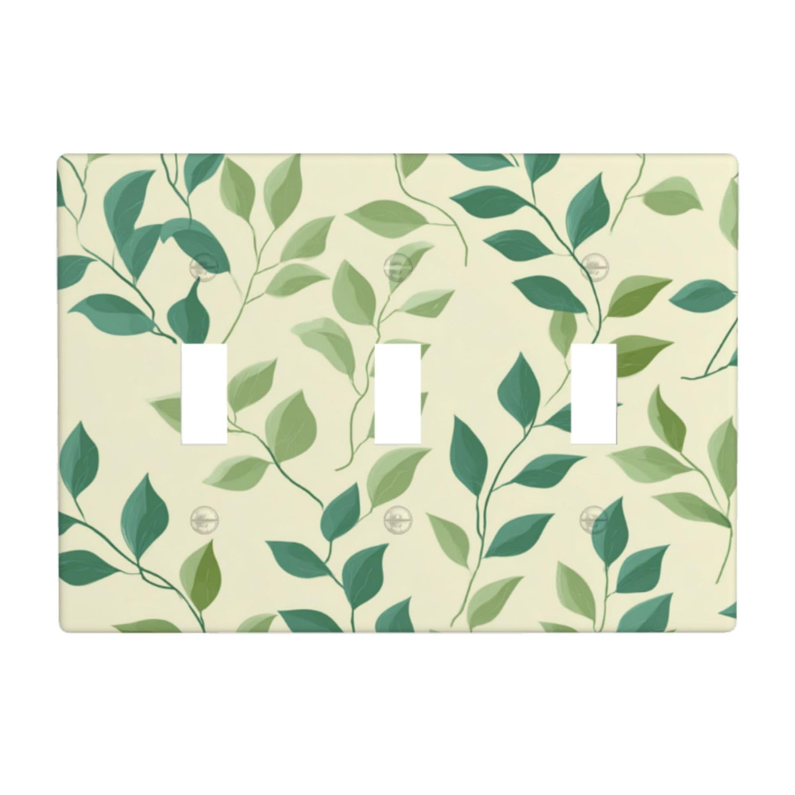 Simple Soft Green Leaves On A Cream Light Switch Covers 3 Gang Triple Toggle Wall Plate Switchplate Electrical Faceplate for Bathroom Kitchen Bedroom Decor
