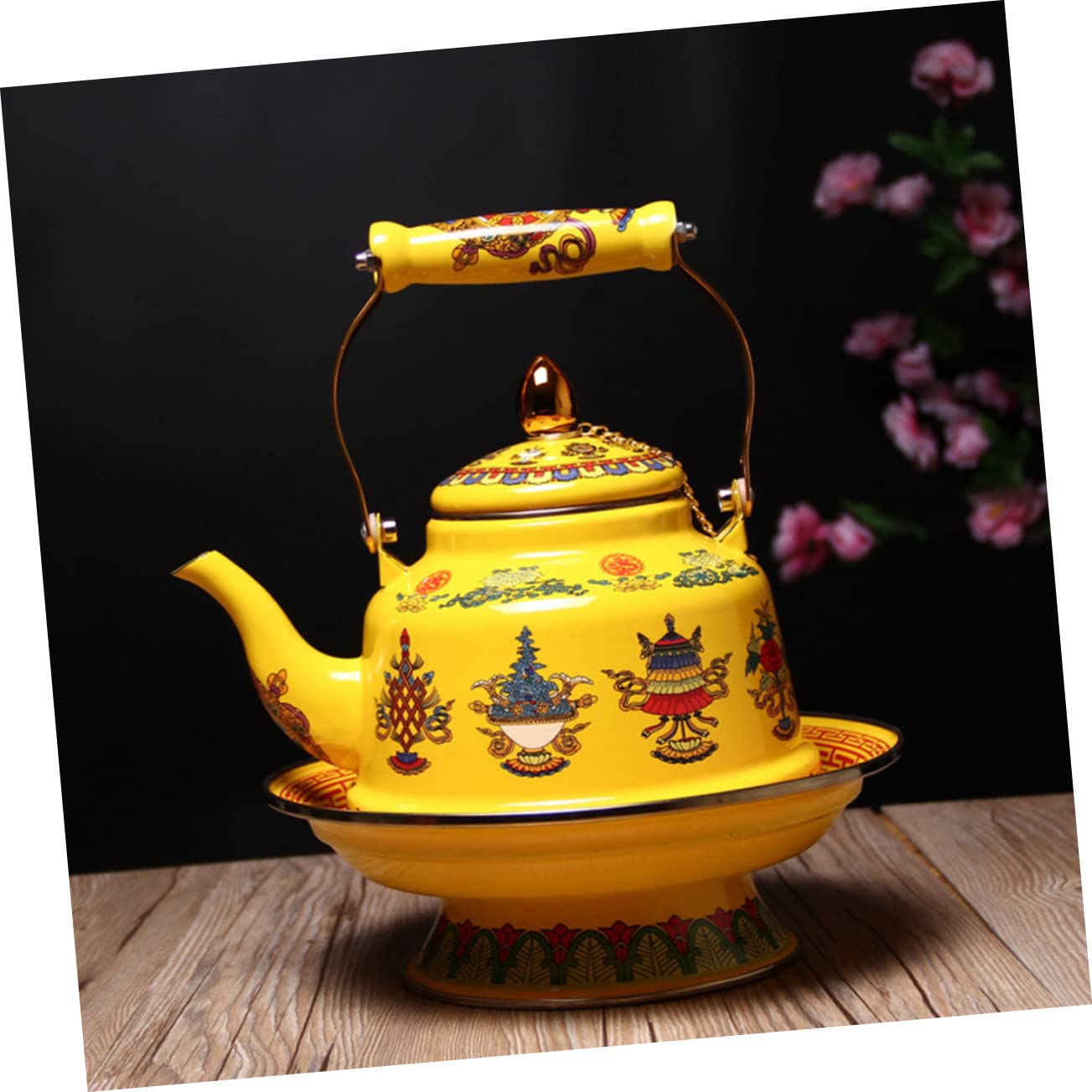 Tetera de Esmalte Diseño Artístico y Antiguo, Tetera Práctica y Sanitaria para Aficionados del Té en Oficina y Hogar