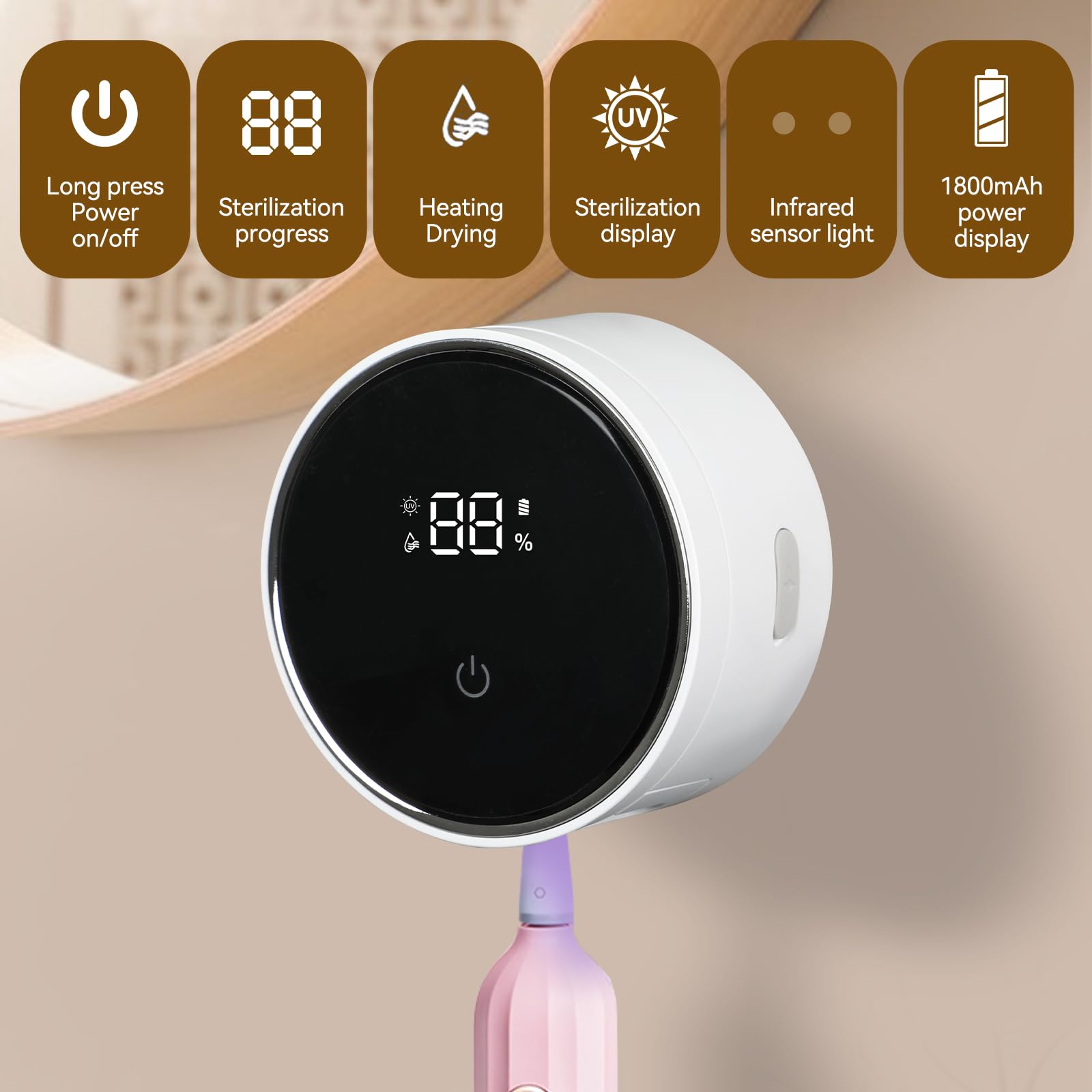 3 en 1 UV desinfectante cepillo de dientes titular con secado, desinfectante de cepillo de dientes eléctrico, desinfectante portátil UV, sin perforar el soporte del cepillo de sensor automático