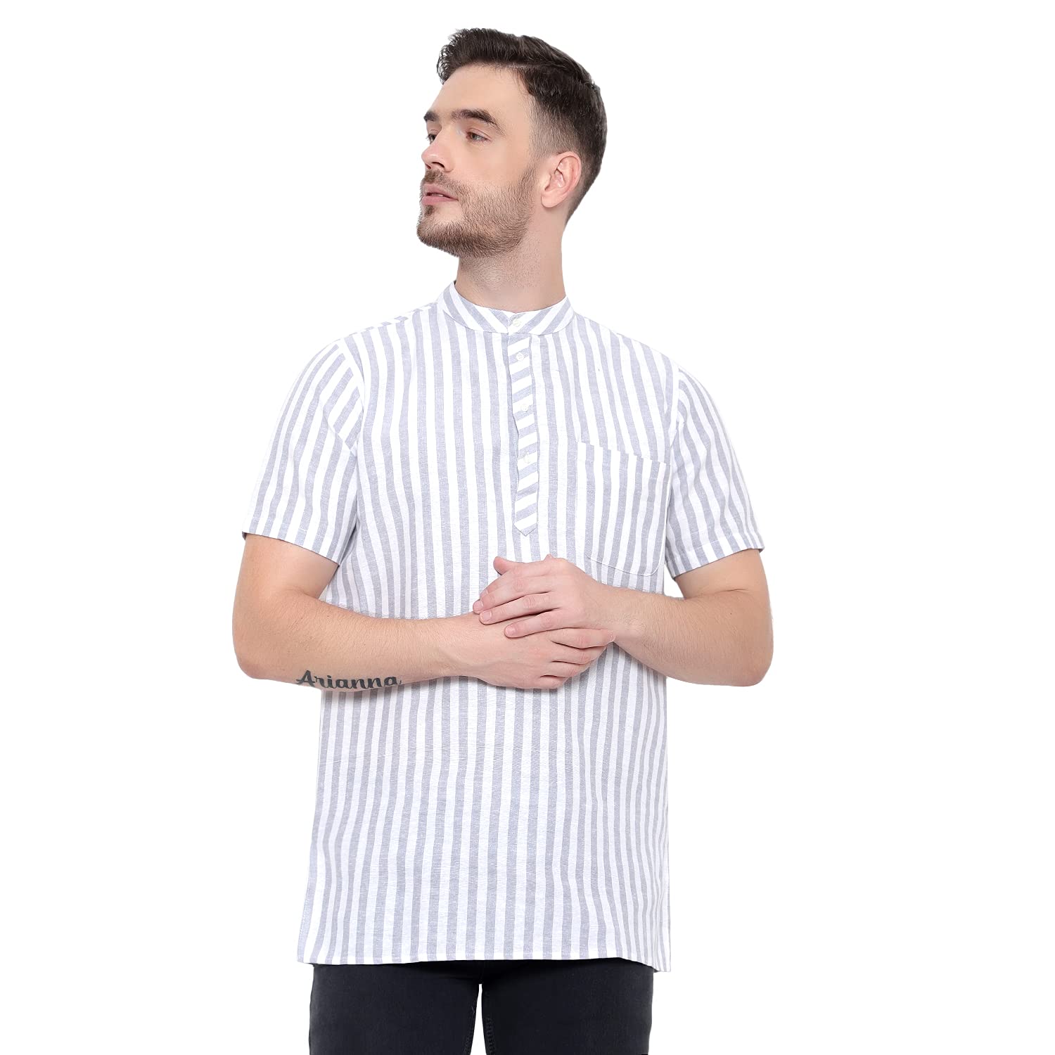 latestplus apparel Half Sleeves Round Neck T-Shirt Cotton Blend Fabric Solid Short Sleeve Kurta for Men - Festival and Puja Wear-picture-20