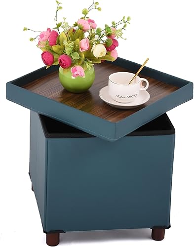 Miniatura 11 de Banco Otomano de Almacenamiento para Sala de Estar con Bandeja, Taburete para Dormitorio, Tapa para Mesa de Café, Reposapiés con Patas, Extremo de