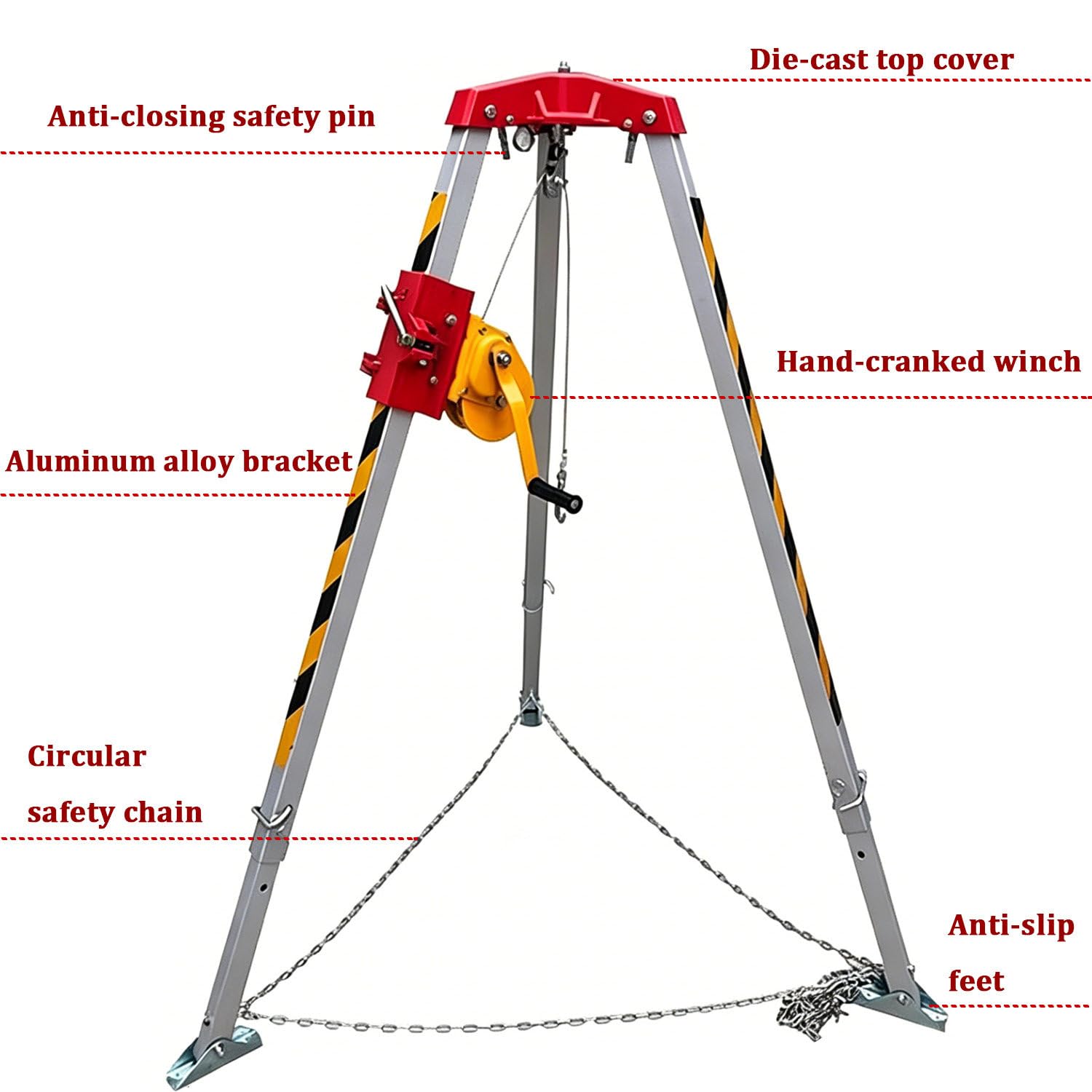 Wytrzymały statyw podnoszący, teleskopowy statyw aluminiowy 2600lbs | z solidną, odlewaną nasadką górną, stalową wciągarką linową 20 m/30 m do prac kanalizacyjnych i fundamentowych