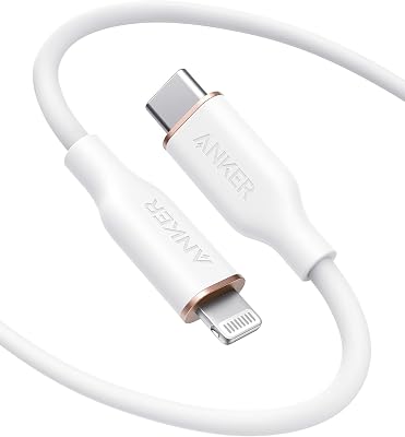 Anker PowerLine III Flow, USB-C to Lightning Charging Cable PD, Compatible with iPhone 13/13 Pro Max/12/11 Pro/X/XS/XR/8 Plus, AirPods Pro, 180 cm, MFi Certified, Silica Gel (in Snow White)