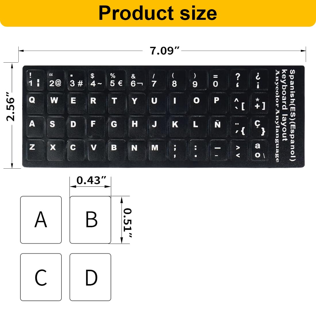 4 pcs Pegatinas para Teclado Español de Repuesto Adecuadas para Cualquier Teclado Estándar de Computadora Portátil