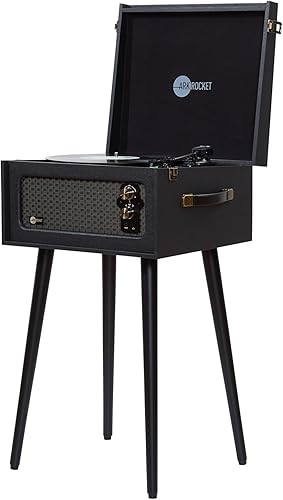 Arkrocket Discovery II tocadiscos Bluetooth de 3 velocidades con consola retro con altavoces integrados y patas extraíbles (negro)