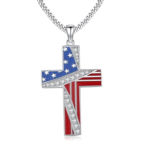American Flag Cross Necklace 925 Sterling Silver Inspirational Flag Necklace Cross ...