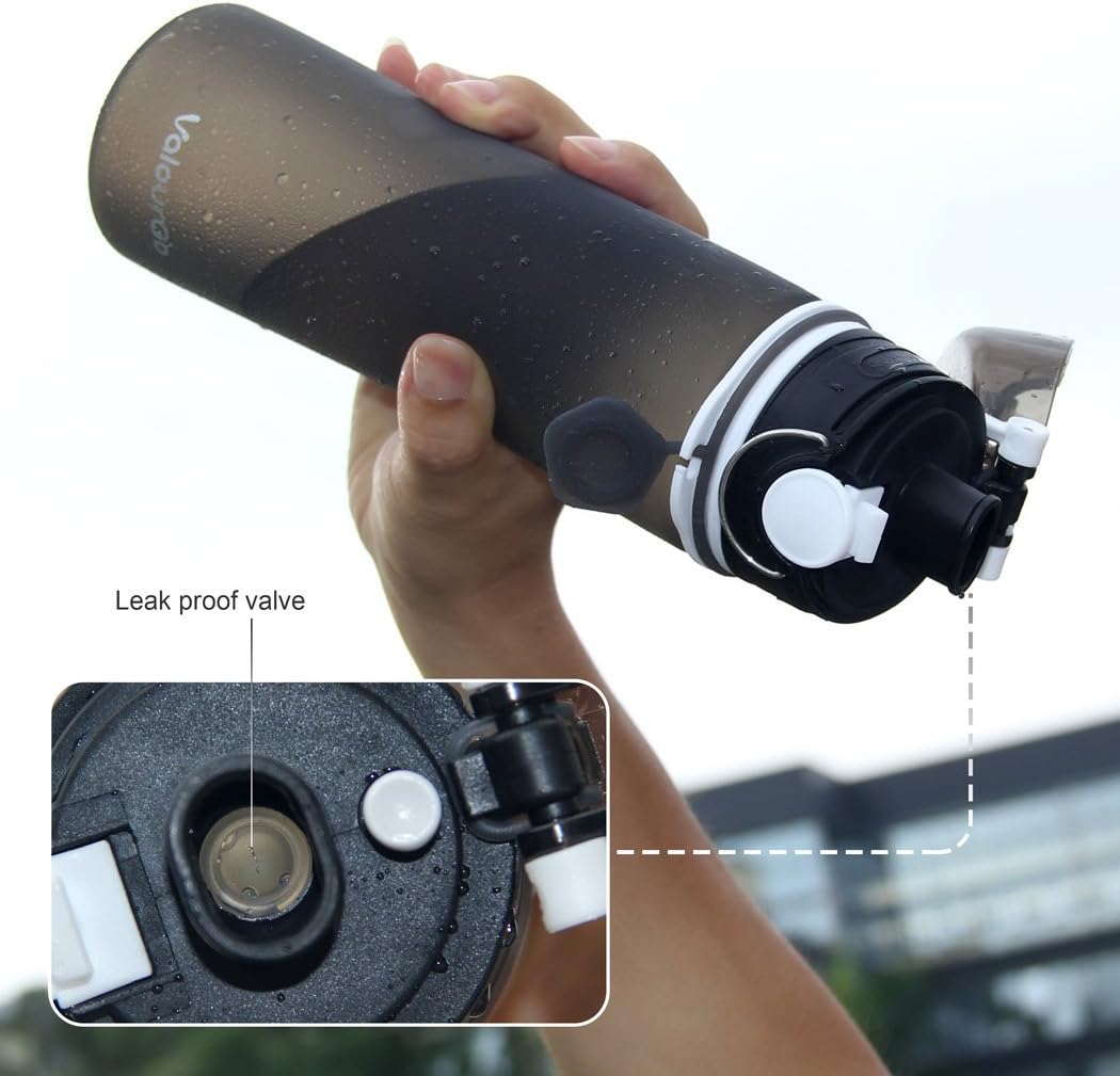 Valourgo Collapsible Water Bottle, Silicone Foldable with Leak Proof Valve BPA Free - gray 21 oz
