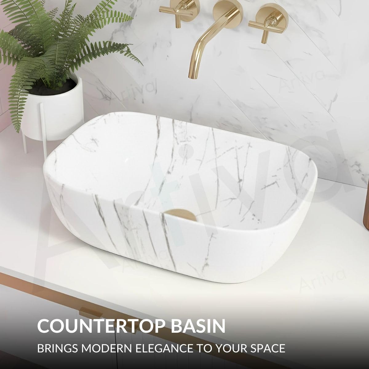 Artiva Small Tabletop Wash Basin For Bathroom/White Ceramic Countertop Sink/Bathroom Basin/Rectangle Vanity Vessel Sink/Glossy Table Top Washbasin For Home, Hotel, Office (Lito White, 10x14 Inch) 3