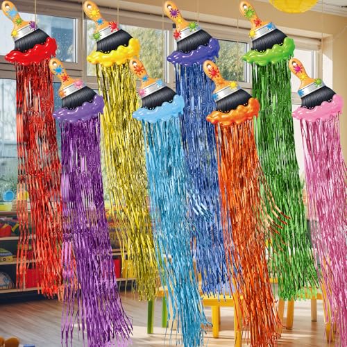 Image of Affrolling 8 Pcs Art Paint Party Decoration Back to School Paint Brush Hanging Decorations with Tassels for Classroom Back to School Art Birthday Party Supplies 3.4 ft Summer Door Banner Sign Decor