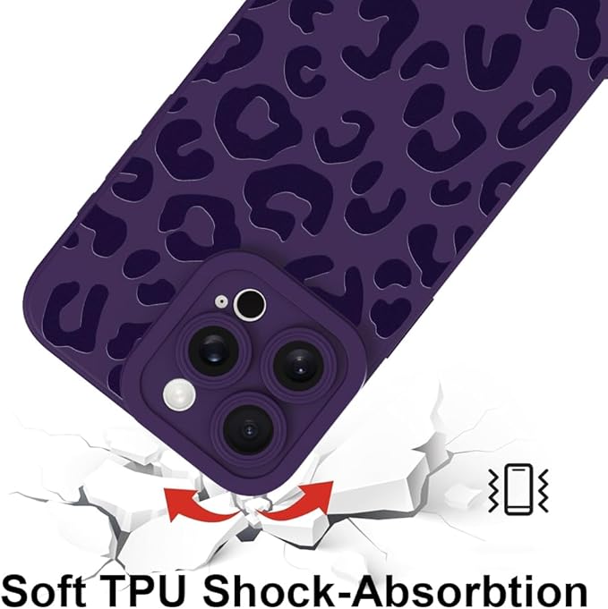 ZIYE Phone Case for iPhone 13 Pro Max with Screen Protector Cute Black Leopard Print Design for Women Men Soft Silicone TPU with Camera Lens Protection Cheetah Phone Cover for 6.7 Inch Purple