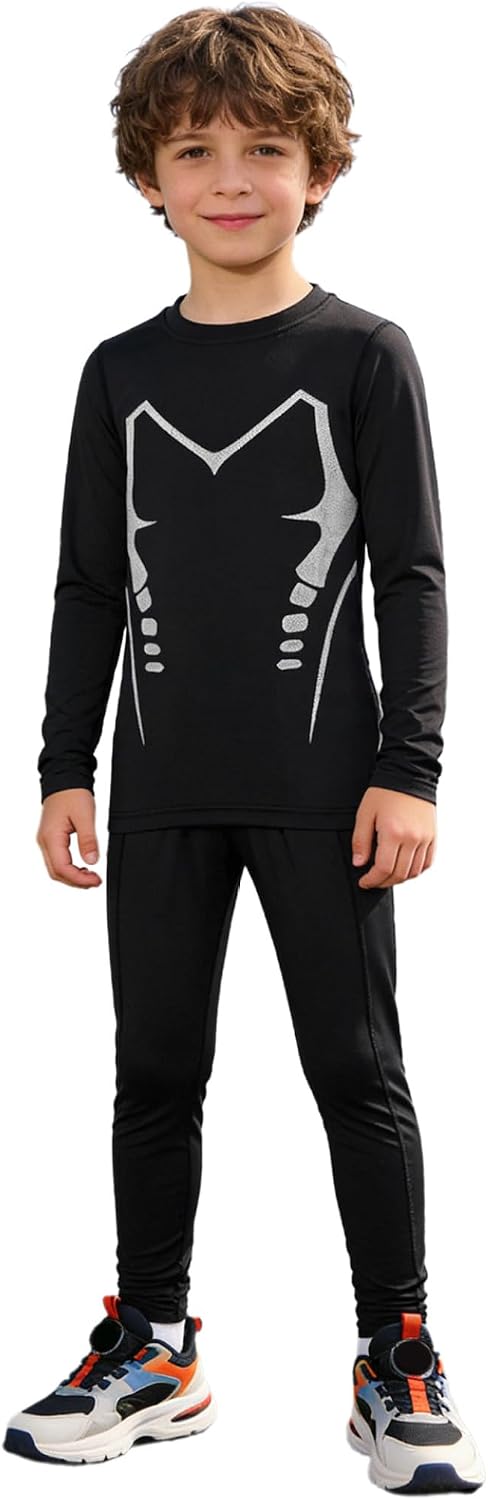 Jugaoge Thermal Underwear for Kids Quick Dry Athletic Base Layer Top Bottom Outfit Boys Girls Long Johns Set