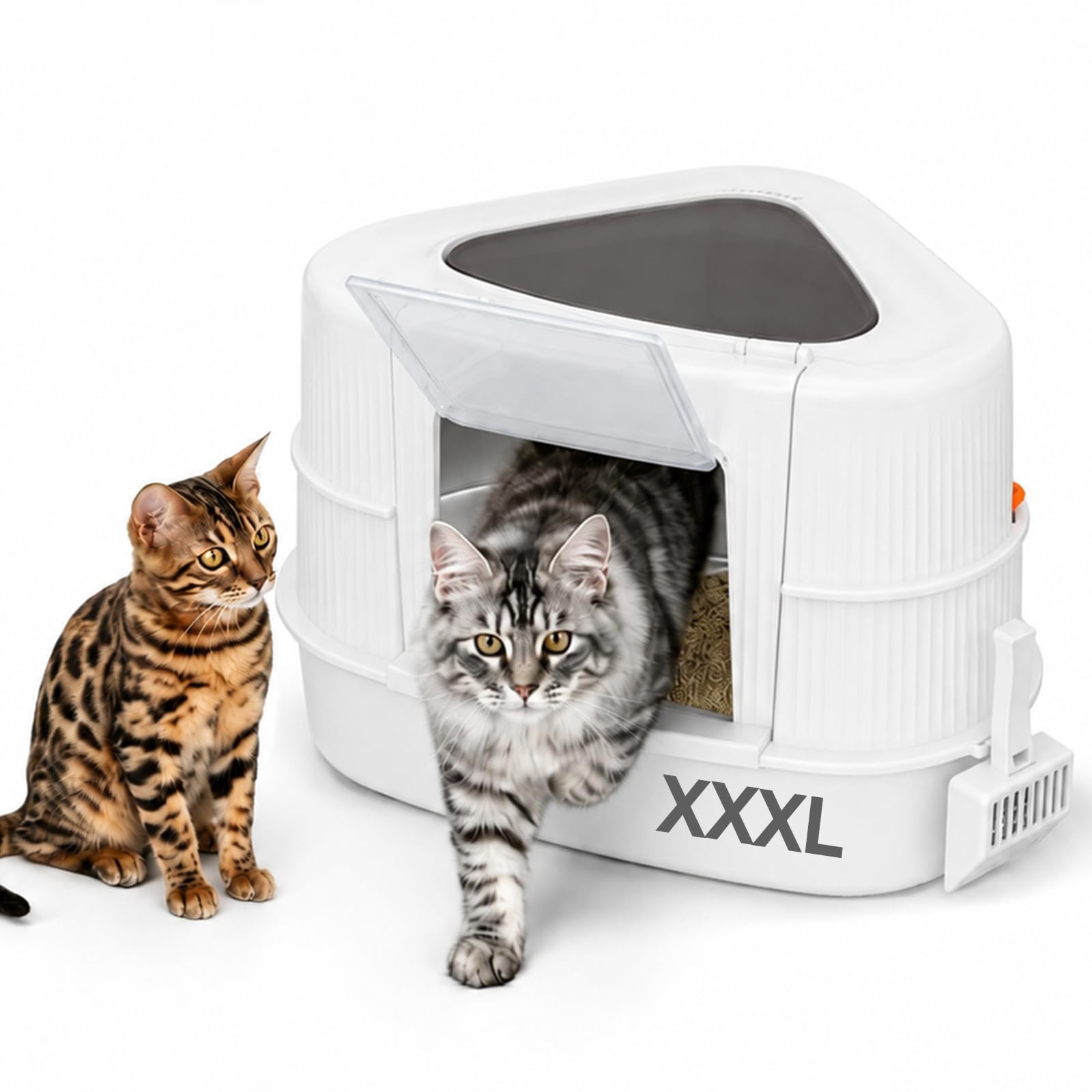 Stainless Steel Corner Cat Litter Box with Lid, Ideal for Indoor Use, Extra-Large High Sided for Large Cats, Odor-Control Enclosure, Hidden Design, Space-Saving（Grey）