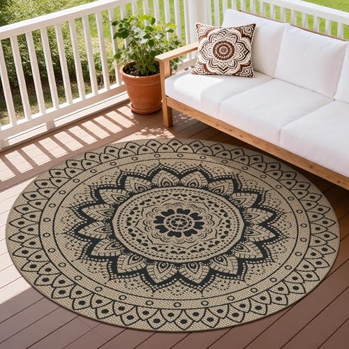 Tapete redondo boho para exterior 5 pies lavable miniatura 1