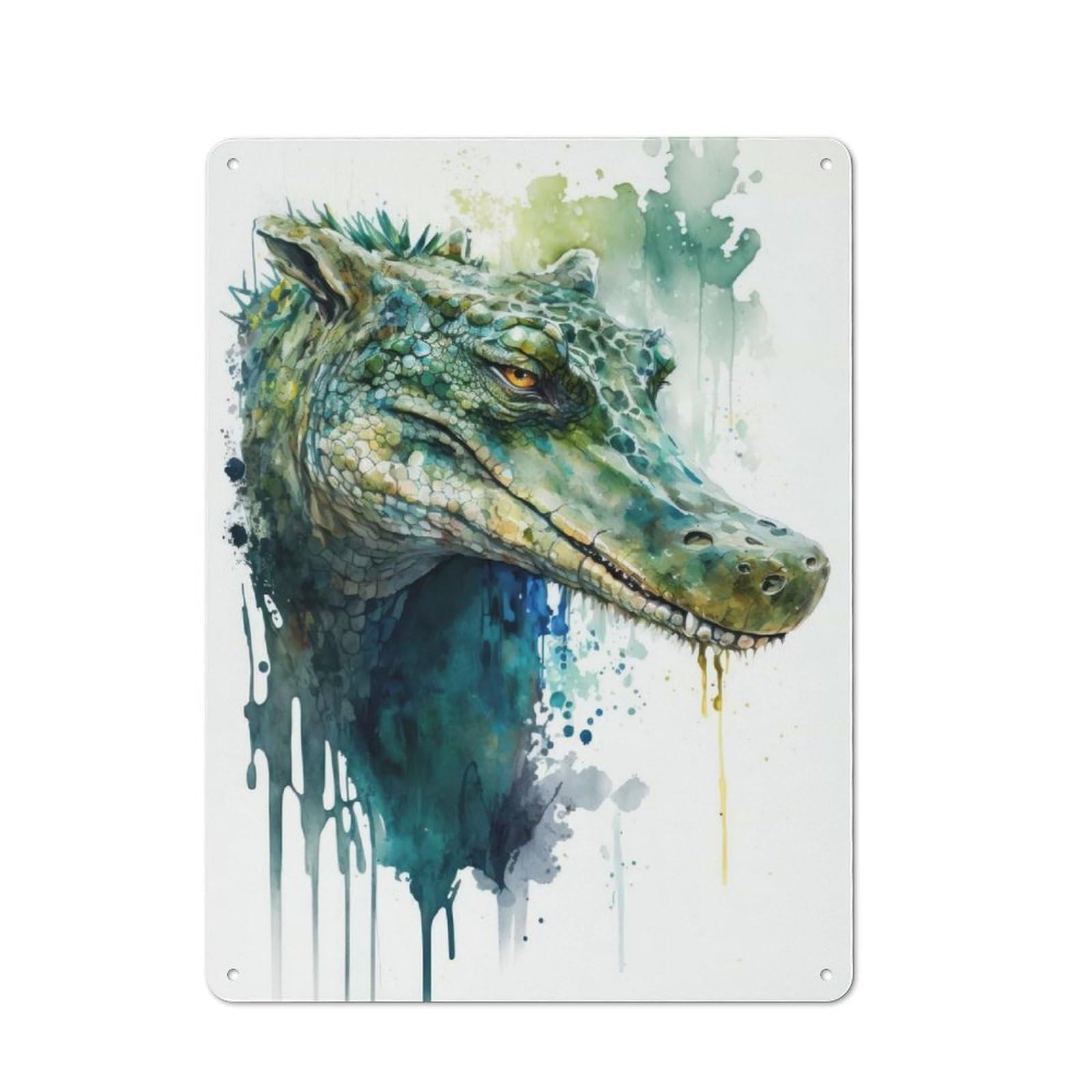 For Garden Room Or Summerhouse, Crocodile Watercolor Rustic Tin Sign 40x30cm, Wall Decor for Garden Rooms And Summerhouses