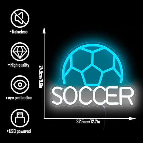 Miniatura 5 de Letrero de neón de fútbol para decoración de pared, regulable, con palabras de fútbol, luces de neón LED, letrero luminoso para dormitorio, fiesta