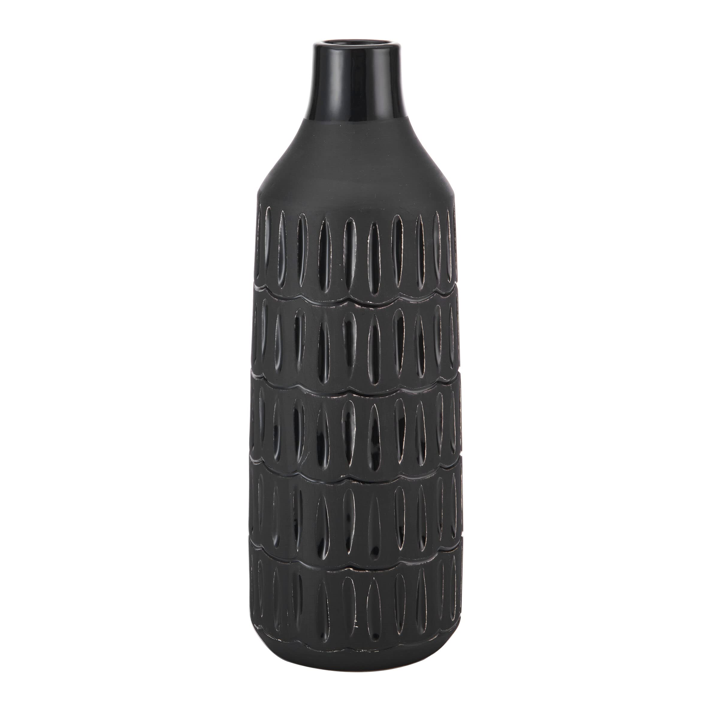 4.92x4.92x13.78 Inch Black Textured Ceramic Bottle Vase