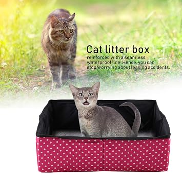 Folding Pet Litter, Litter Sifting Toilet Box, Easy to Carry Sturdy for Cats for Outdoors Camping Travel(Rose Dot)