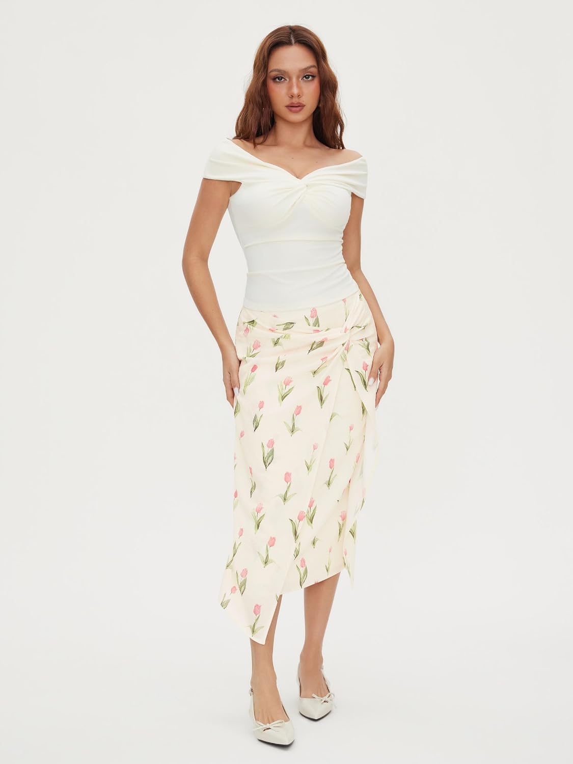 CIDER Women's Floral Asymmetrical Summer Skirts Tied High Waist Ruched Casual Skirts for Women