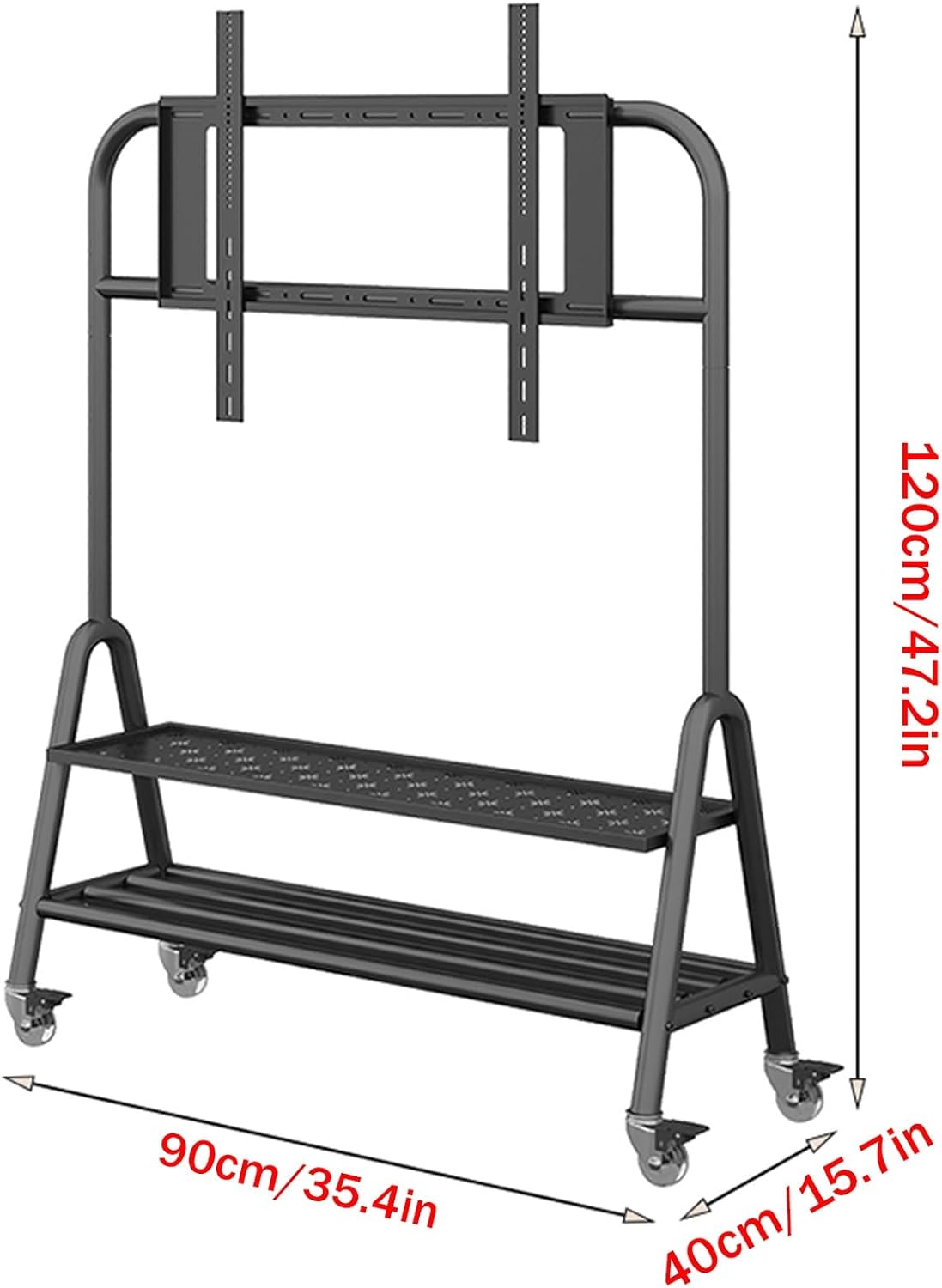 Mobile TV Stand, Floor TV Stand with Wheels, Mobile TV Cart with Storage Shelves, Height Adjustable Rolling TV Stand, Rolling TV Cart for Living Room, Bedroom,(White)