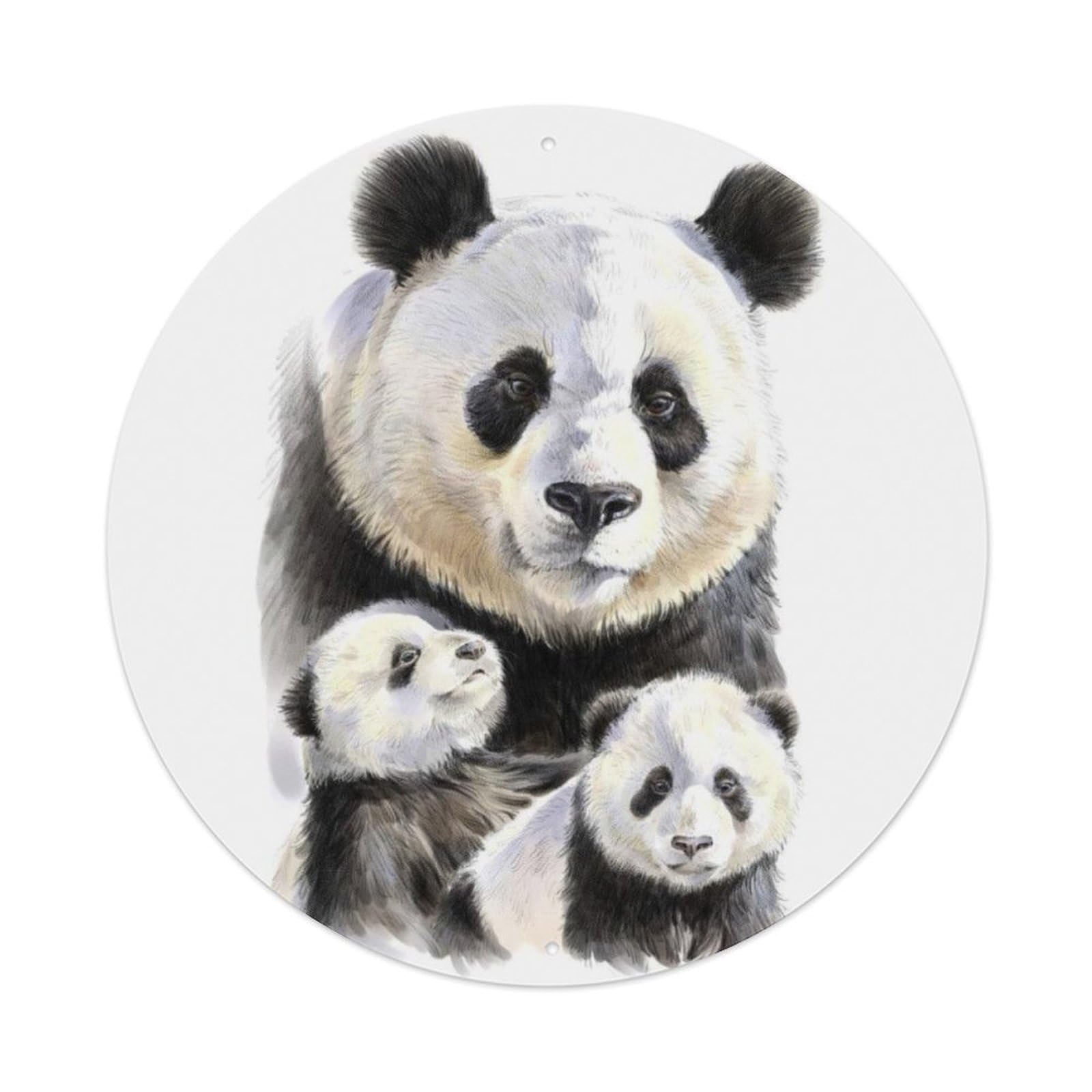 Animals Artwork Aquarelle Cute Panda Family Vintage Metal Tin Sign Plaque Wall Decor for Cafe, Club Bar, Office, Garden Metal Poster 8x8Inch