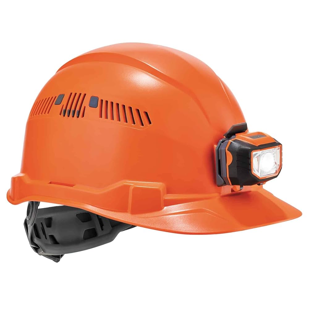 Vented Hard Hat with Light, Cap Style, Ratchet Suspension