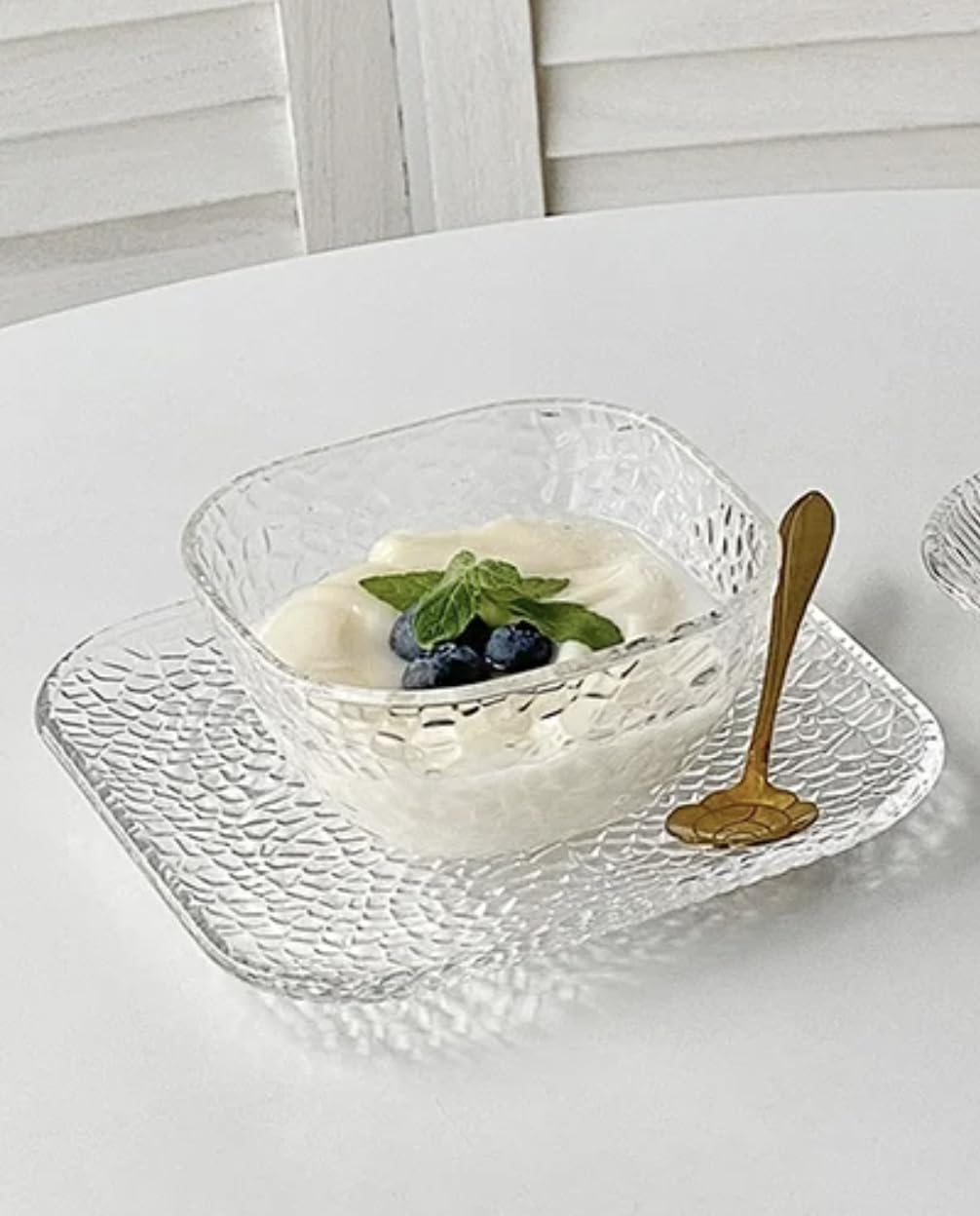 HOMIES 6 Inch Square Designer Glass Dessert Plates, Small Mini Appetizer, Fruit, Salad and Cake Plates, Set of 6 (Hammered Smokey) — Amazon image 5