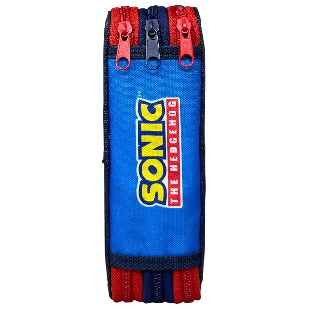 CARTOON Astuccio 3 zip Sonic completo 44 pezzi cancelleria multiscomparto penne matite colori pennarelli giotto per la scuola