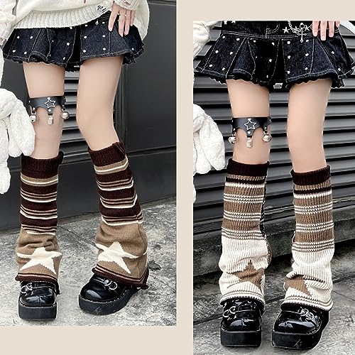 Image of WODECASA Girls Kawaii Leg Warmers Knitted Flared Leg Sleeves Goth Crochet Baggy Cuff Ankle Heap Socks