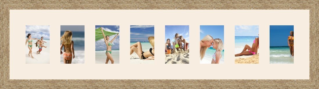 Cadres Photos pêle mêle multivues Chantilly 8 Photo(s) 10x15 Passe Partout, Cadre Photo Mural 108x25 cm Naturel Beige, 3.5 cm de Largeur