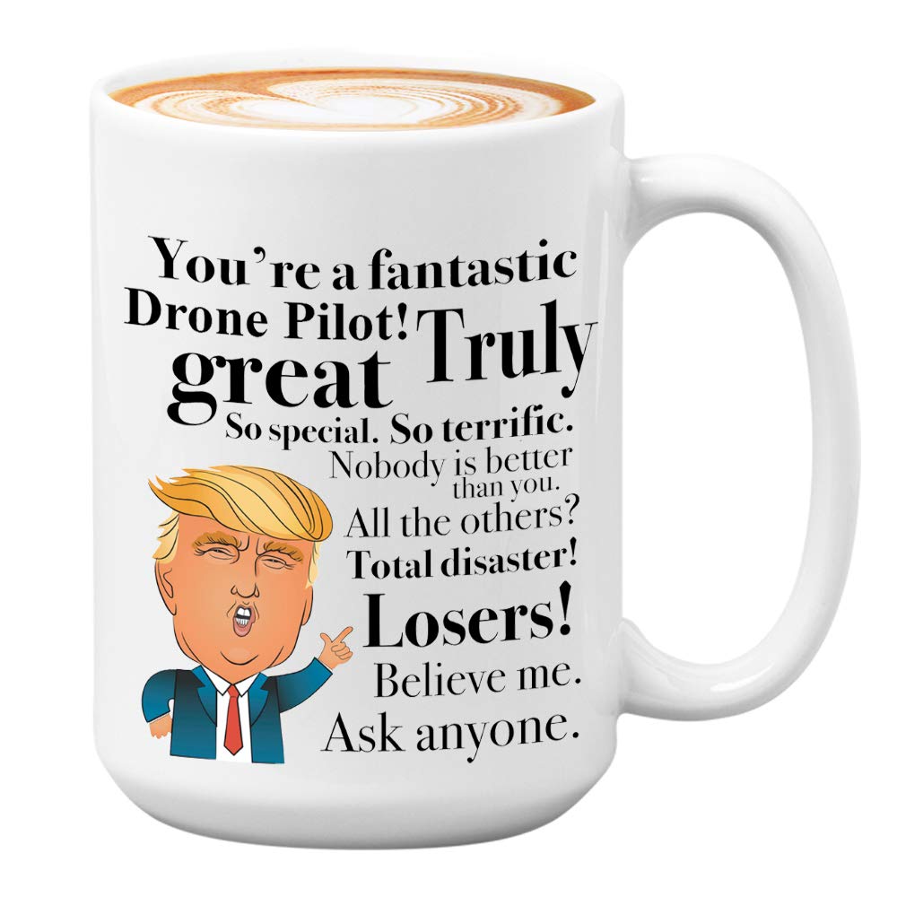Bubble Hugs Drone Pilot Mug, 11 oz, Coffee Mug Present for Drone Plane Pilot Aviation Surveillance Aircraft Airplanes Helicopters Men Women, White