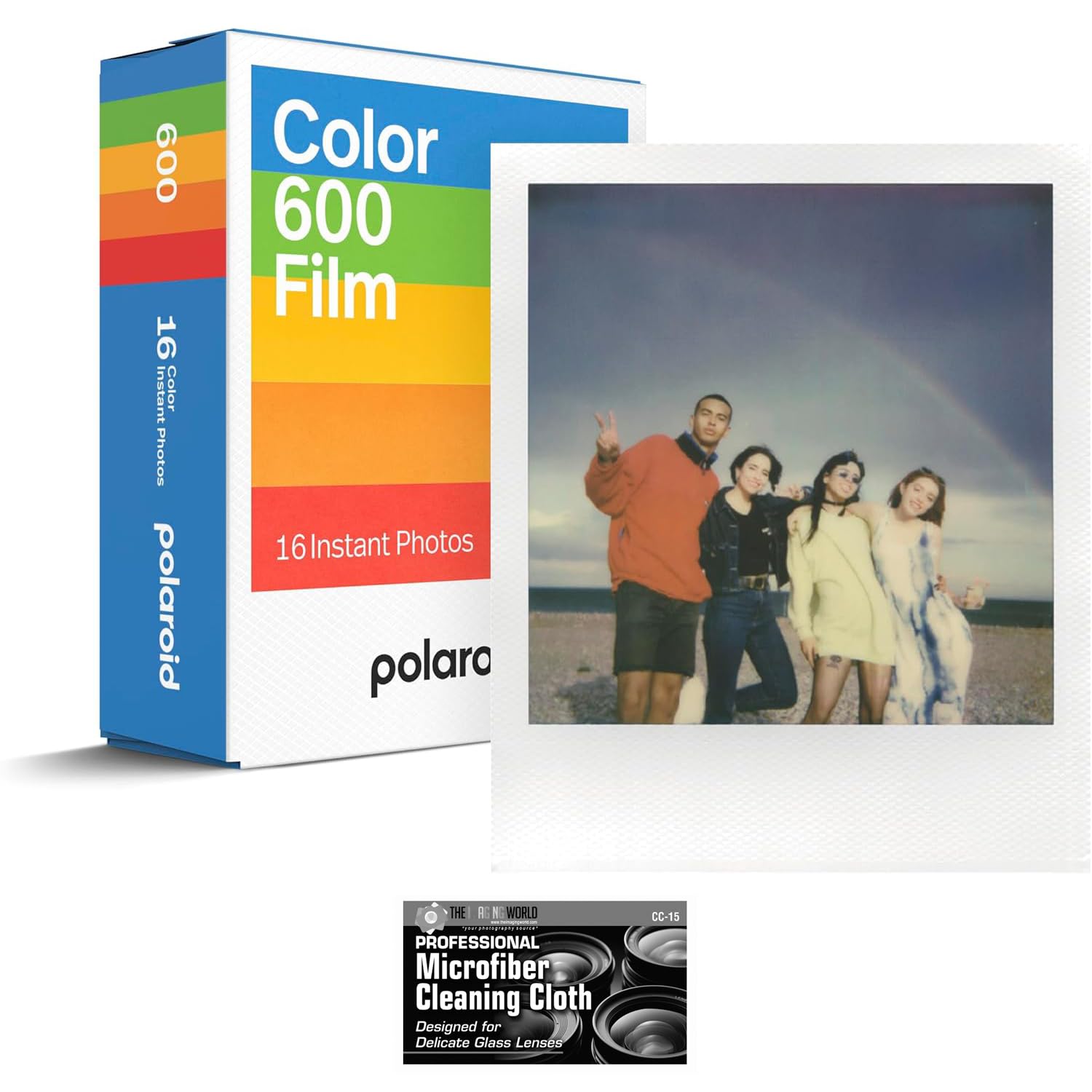 Polaroid - Pellicola istantanea a colori per fotocamere 600 e i-Type, confezione doppia con panno per la pulizia