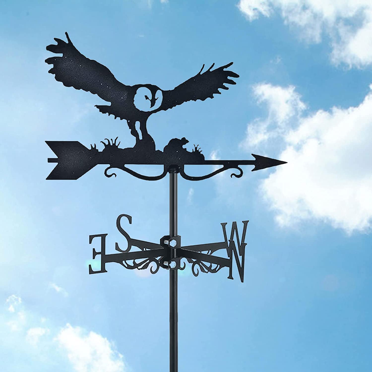 WIQUYBML Soaring Birds Farmhouse wind vane Roof Mount,Metal Craft Weather Vane Farm Scene Garden Stake Art for Yard with Animal Silhouette Ornament Direction Indicator,Cartoon owl(Owl and Mouse)