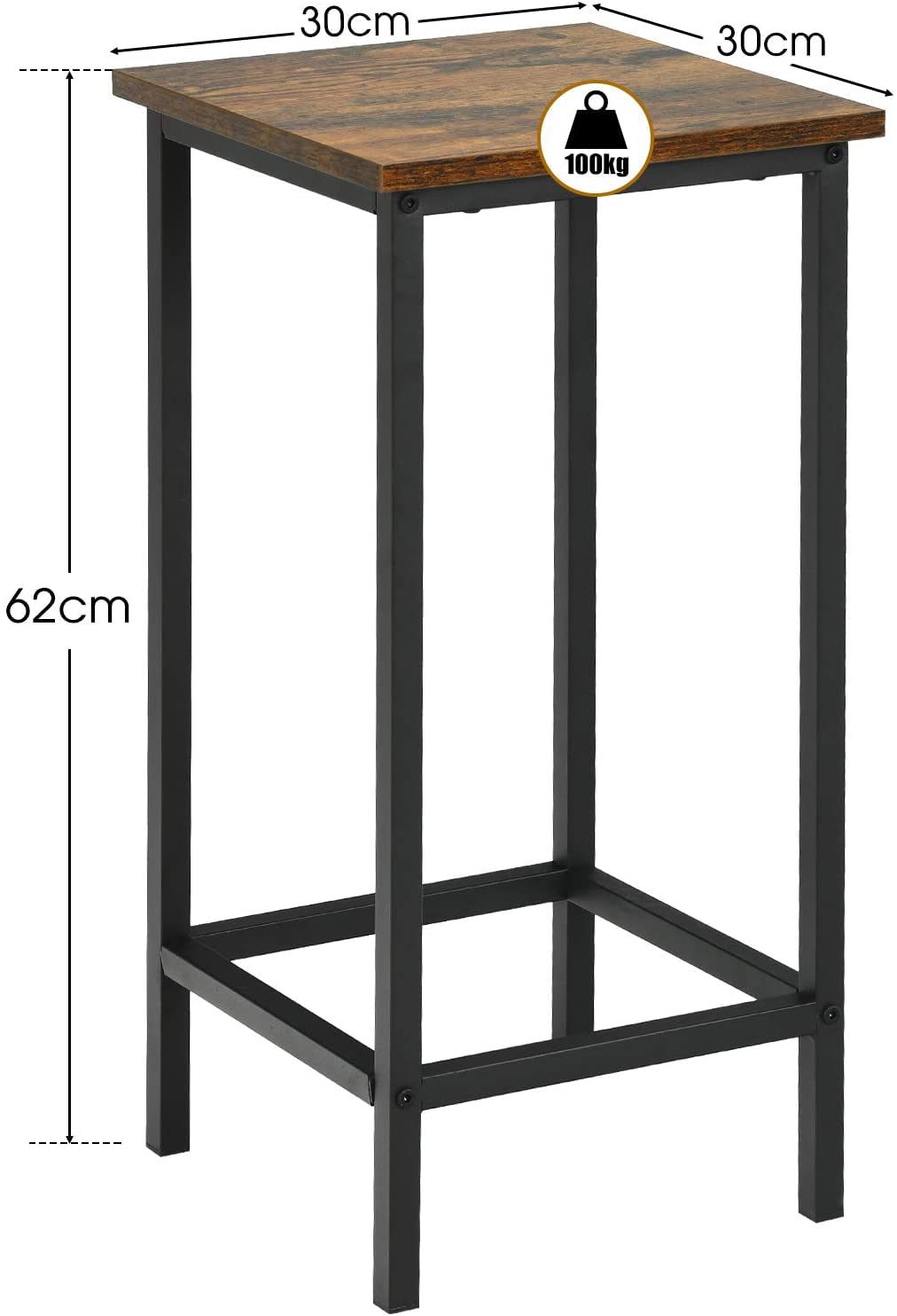 GIANTEX 4 drewniane stołki barowe z podnóżkiem, żelazna rama, wysokość siedziska 62 cm, do kuchni, salonu, kawiarni, bistro