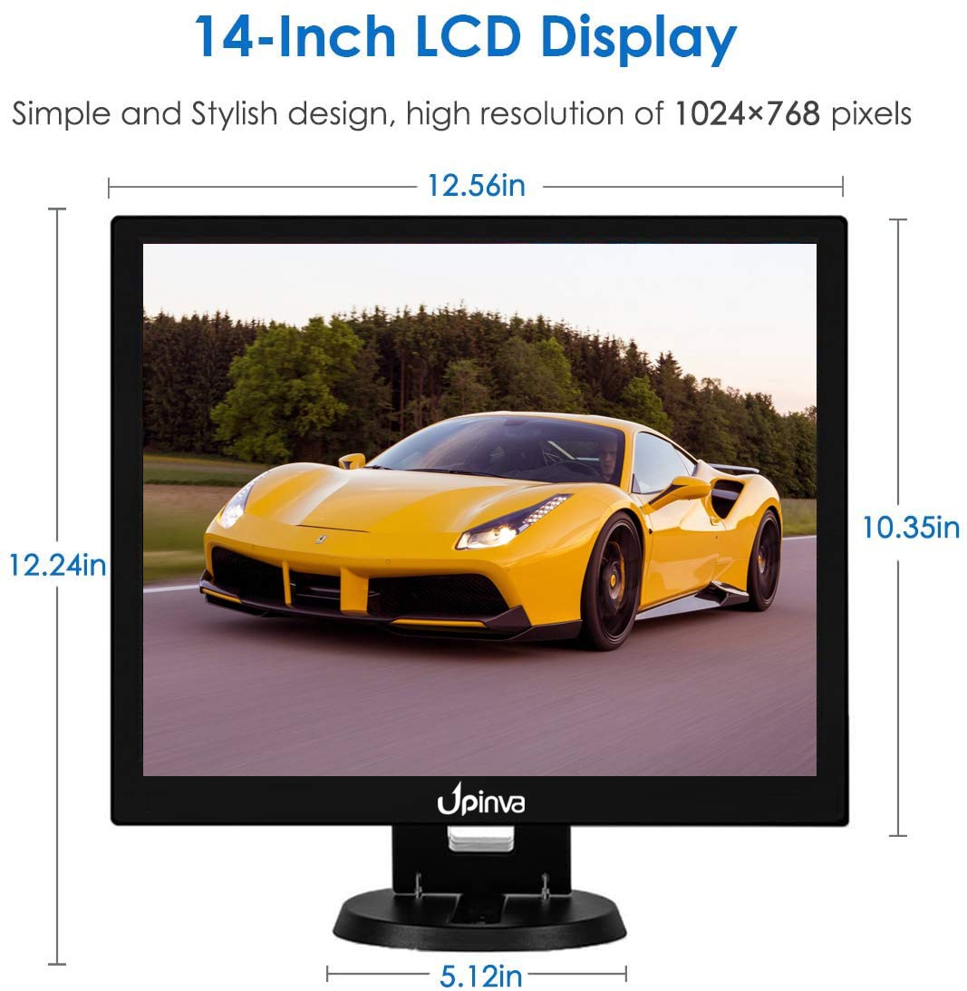 Monitor portatile da 14 pollici, telecamera di sorveglianza con HDMI USB VGA BNC AV, ingresso multifunzione 1024 x 768, display LCD PC, altoparlante integrato