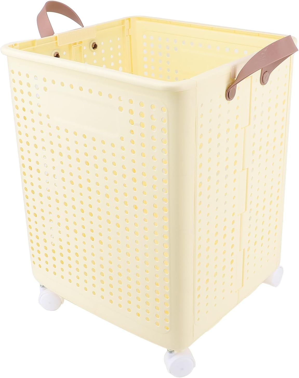 Laundry Hamper with Wheels, Foldable Laundry Basket Space Saving Portable Clothes Storage Basket with Handle for Laundry Dorm Bedroom Bathroom (Cream White)