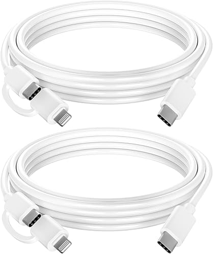 Quntis Cable USB C a CLightning 2 en 1, paquete de 2 cables de carga múltiple USB C de 6.6 pies para iPhone 15 certificado MFi, cable de carga