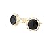 Stacy Adams Men's Round Cuff Link With Black Enamel and Crystals, Gold/Crystal, One Size