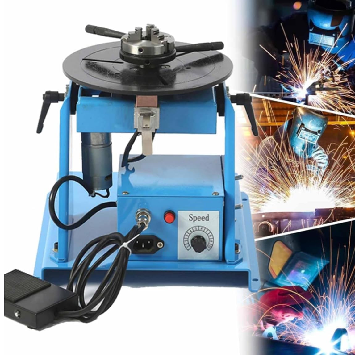 Posizionatore di saldatura, giradischi inclinabile da 180 mm con mandrino da 65 mm, angolo 0-90°, controllo velocità 2-16 giri/min, interruttore a pedale per lavori di precisione