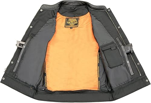 Miniatura 6 de Milwaukee Leather Chaleco para hombre MLM3514 estilo club de motocicleta negro con cierre doble premium y tratamiento de cuero Cool-Tec