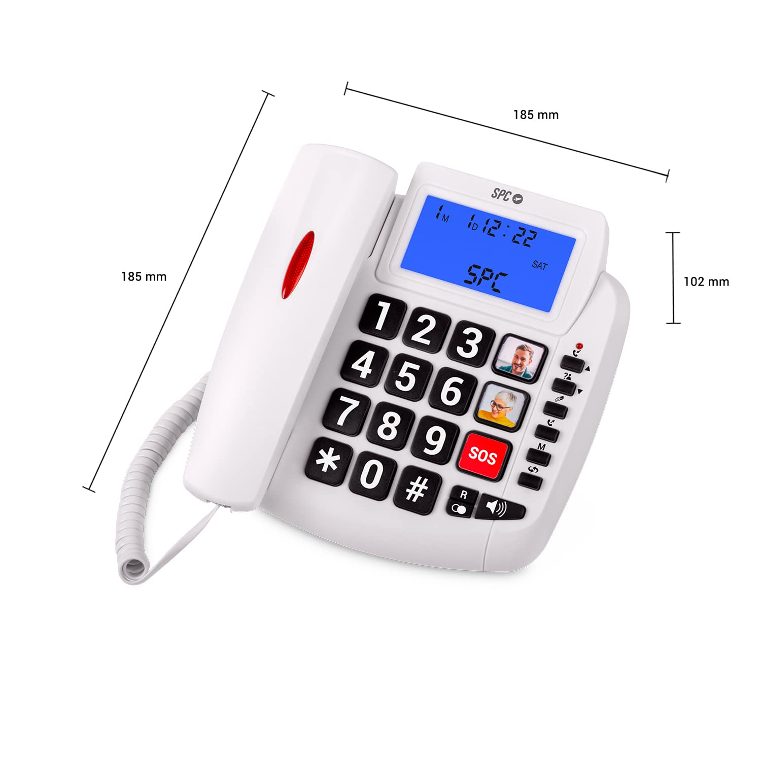 SPC Comfort Volume 2 – Telefon stacjonarny dla seniorów, duże przyciski, wzmacniacz głośności, kompatybilny z aparatami słuchowymi, 3 miejsca do zapisu, identyfikacja dzwoniącego i sygnał świetlny