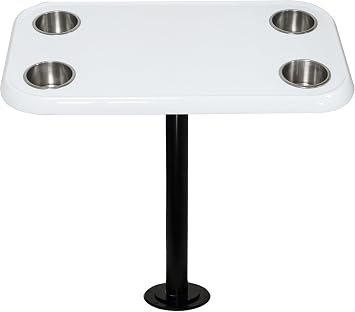 29" Boat Tabletop Set Black Hardware White Flush, Space-Saving Boat Table Mount Includes Stainless Steel Post & Secure Hardware Durable UV-Resistant Plastic Easy to Install & Compact