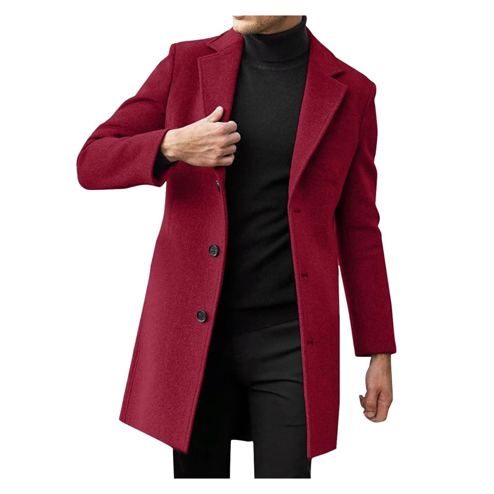 SIYAN Mantel Herren A Wollmantel Elegant Wintermantel Trenchcoat Herrenmantel Winterjacke Freizeit Übergangsmantel Slim Fit Herren-Mäntel Mit Taschen, M - 4XL(Rouge,XXL)