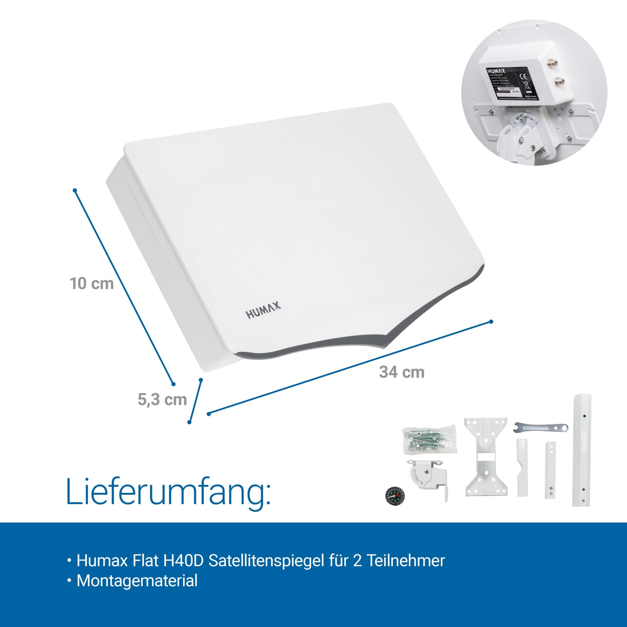 HUMAX Flat H40D2 Flachantenne Twin LNB SAT TV Antenne wetterfest Camping 2 Teilnehmer