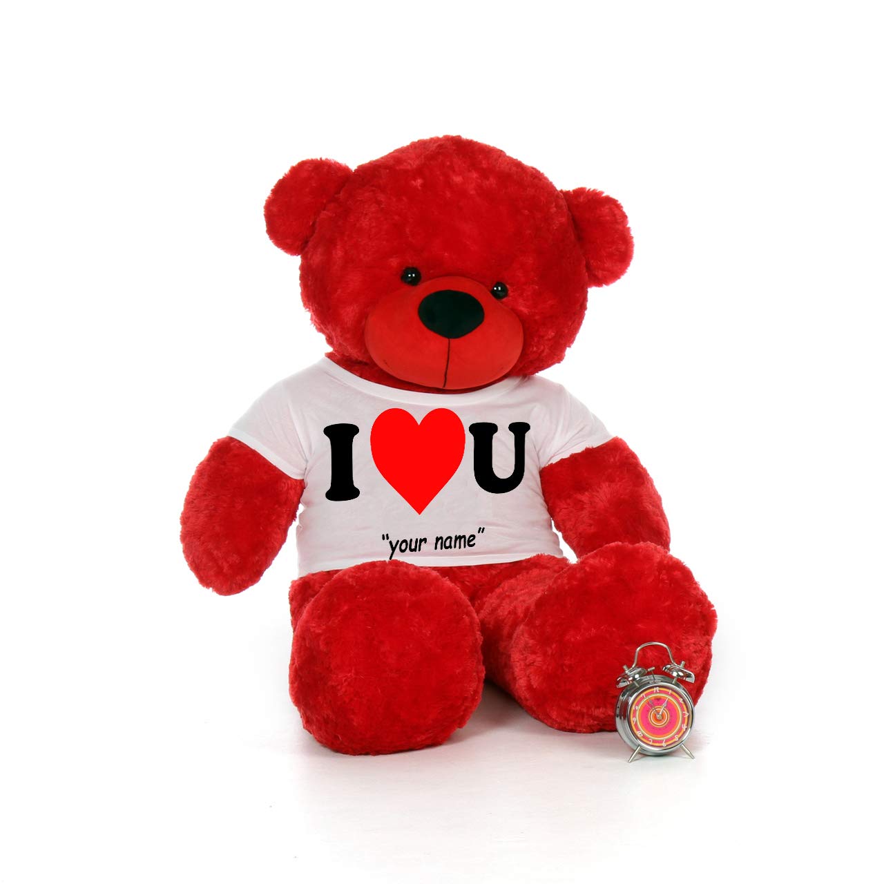 HUG 'n' FEEL SOFT TOYS Big Teddy Bear Wearing I Love u Customise Your Name T-Shirt 3 feet Red_T Shirt_I Love u Customise Your Name Plush & Stuffed Toys